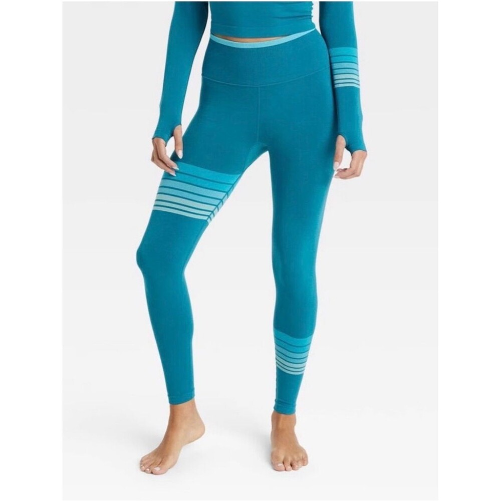 JoyLab Teal Seamless Leggings with Light-Teal Stripe Detail
